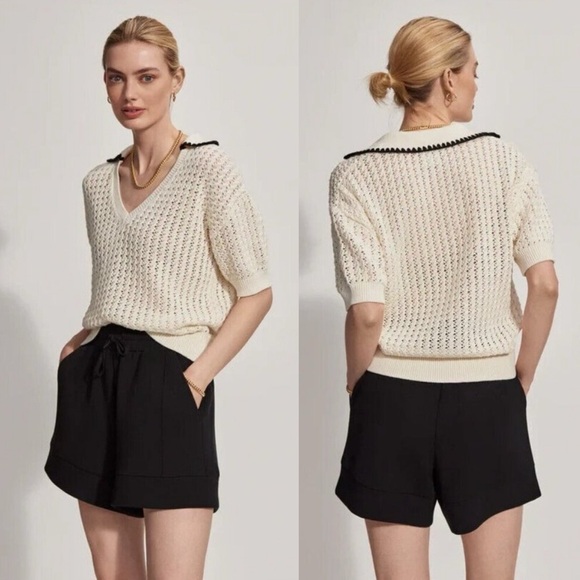 Varley Sweaters - Anthropologie Varley Monte Short-Sleeve V-Neck Cream Sweater Size Medium